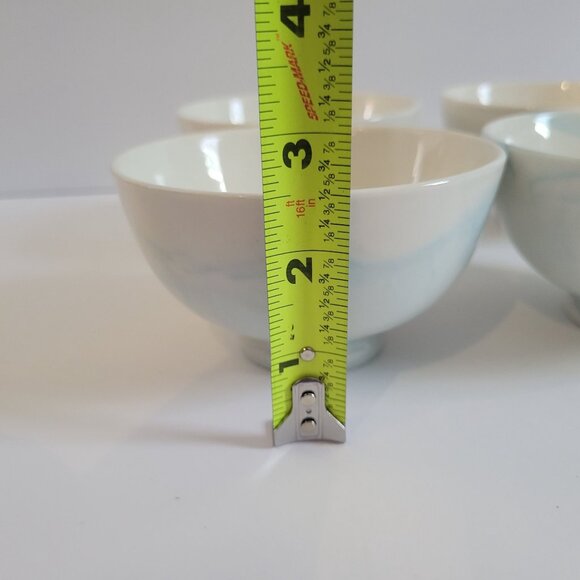 Set Of 4 Handcrafted Ceramic Marbled Bowls - Ivory & Blue Swirls - Unique Artisa - Picture 8 of 9